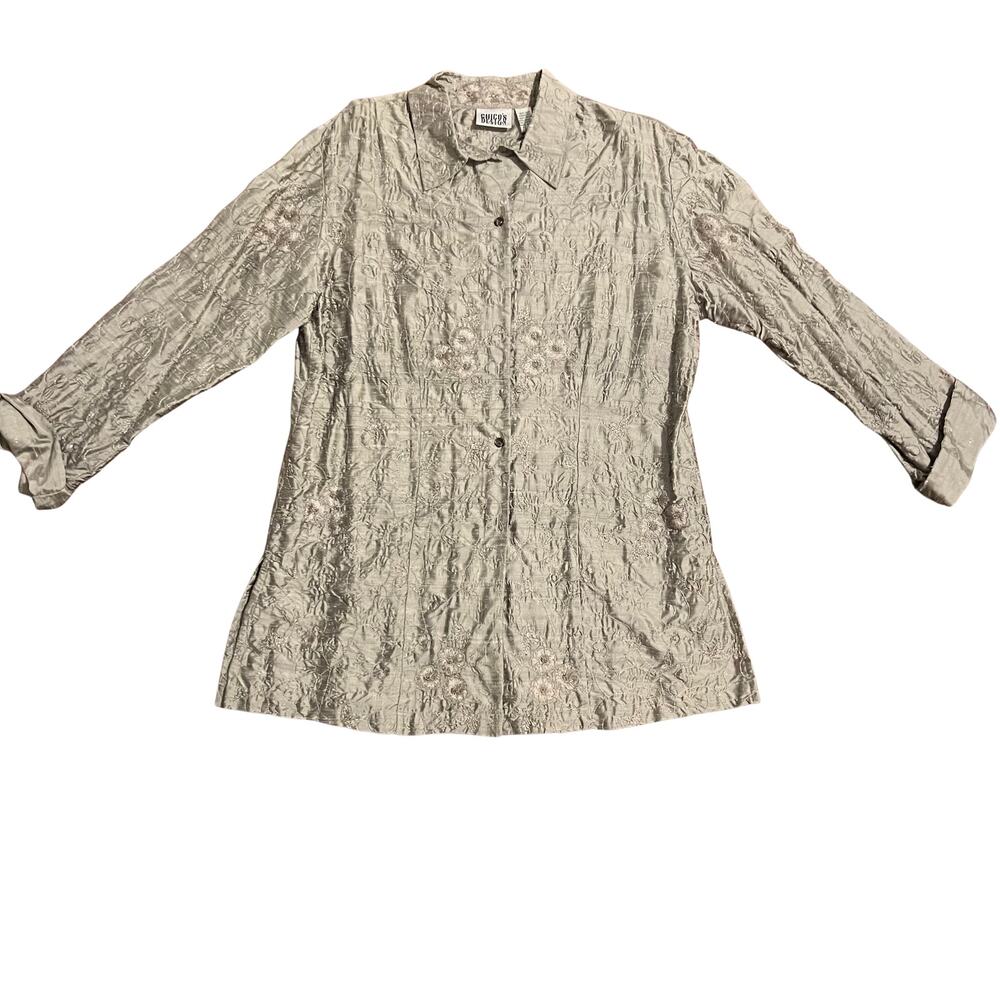 Chico’s 100% Silk Embroidered Jacket Taupe Bali Jacket